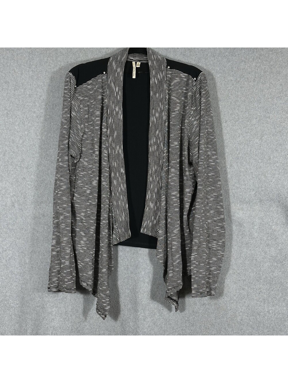 Calvin Klein XL Mixed Media Open Front Cardigan Black White Striped Waterfall